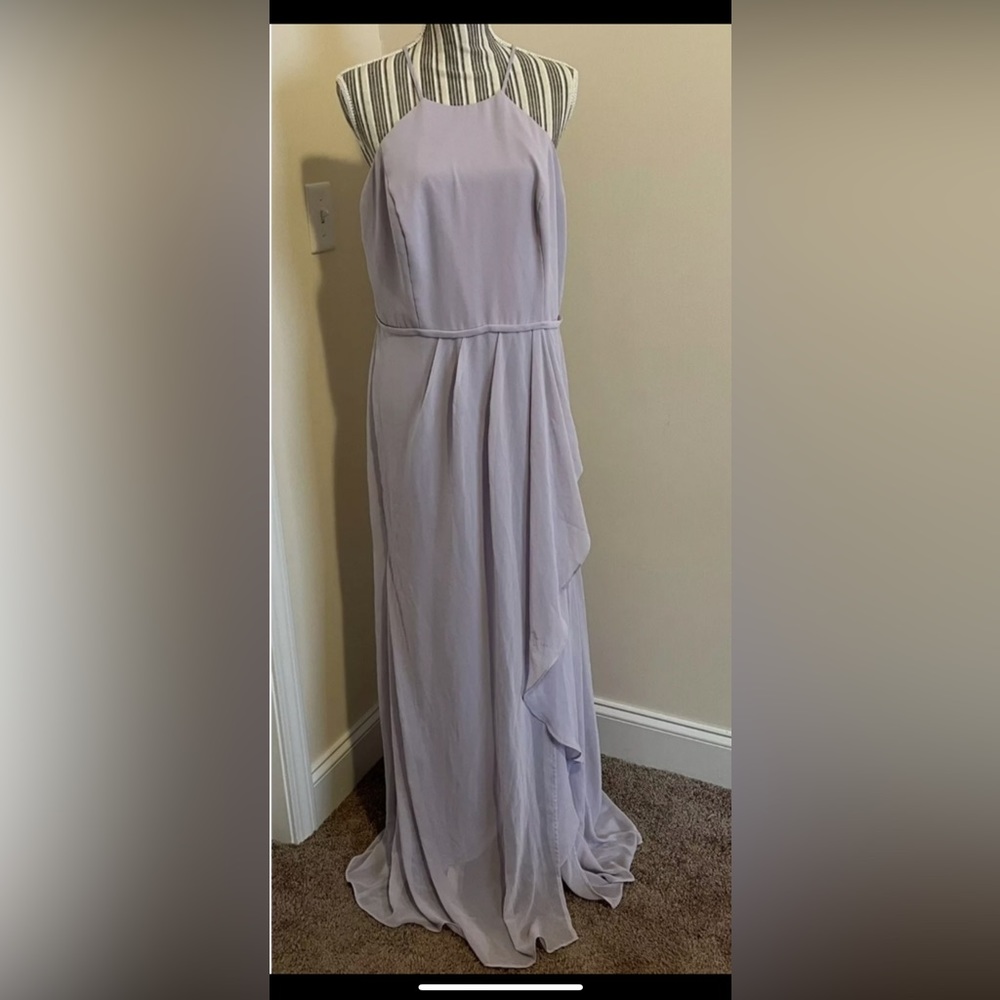 David’s Bridal Lavender Chiffon Cascading Bridesmaid Dress. Size 14